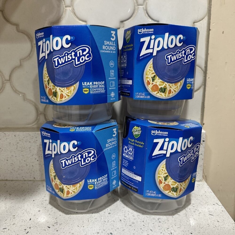 Ziploc Twist n Lock Loc 3 Pack Small Round Plastic Food Container 12 storage lid